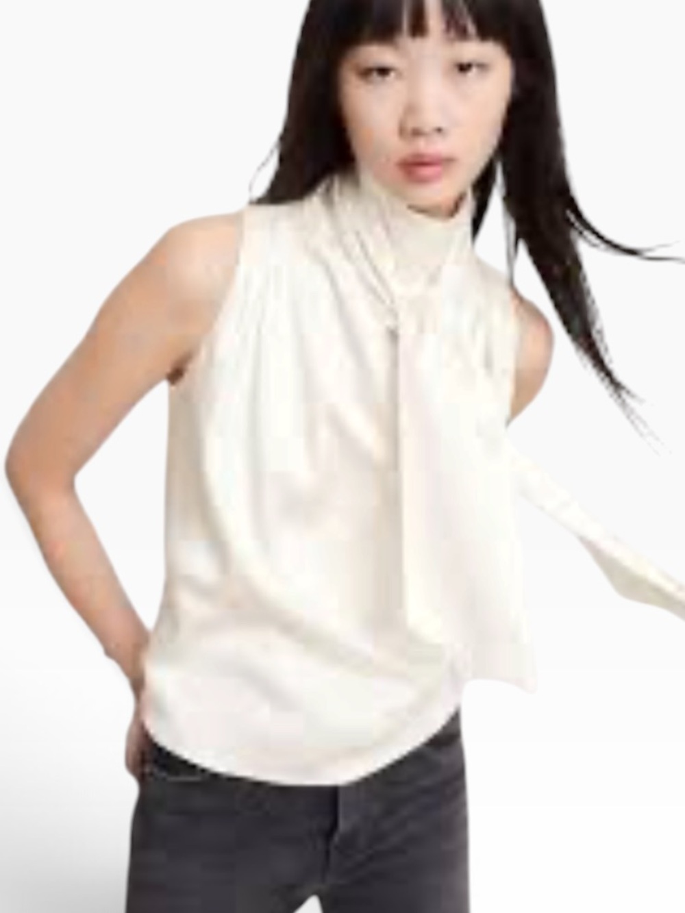Banana Republic White Scarf Neck Sleeveless Blouse Top Size S